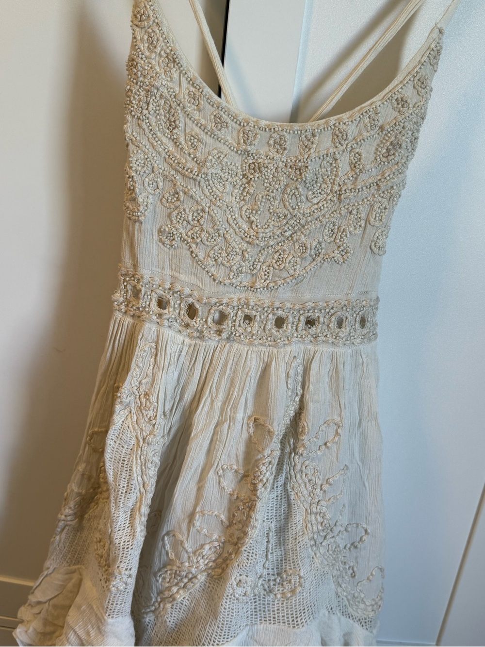 Free People Cream Embroidered Mini Dress
